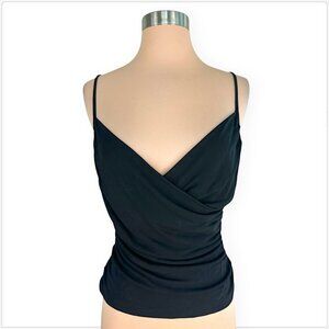 Diane Von Furstenberg DVF Vintage Black Matte Jersey Wrap Look Ruched Top M